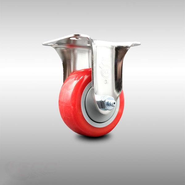 3 Inch 316SS Red Polyurethane Wheel Rigid Top Plate Caster